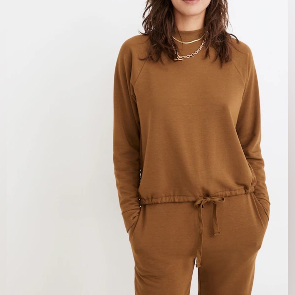 Madewell MWL Superbrushed mockneck drawstring olive green brown Sweatshirt